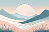 Minimalist Line Art of Windswept Grass and Half-Moon