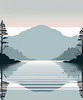 Minimalist Tranquil Lakeside Tree Reflection Printable Art