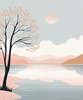 Minimalist Tranquil Lakeside Tree Reflection Printable Art