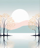 Minimalist Tranquil Lakeside Tree Reflection Printable Art