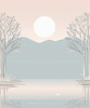 Minimalist Tranquil Lakeside Tree Reflection Printable Art