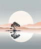Minimalist Tranquil Lakeside Tree Reflection Printable Art