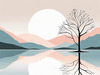 Minimalist Tranquil Lakeside Tree Reflection Printable Art