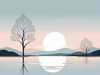 Minimalist Tranquil Lakeside Tree Reflection Printable Art