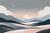 Minimalist Line Art of Rolling Hills Beneath a Starry Night Sky