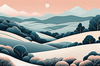 Minimalist Line Art of Rolling Hills Beneath a Starry Night Sky