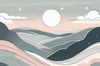 Minimalist Line Art of Rolling Hills Beneath a Starry Night Sky