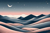Minimalist Line Art of Rolling Hills Beneath a Starry Night Sky