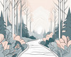 Minimalist Line Art of a Forest Pathway
