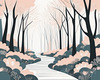 Minimalist Line Art of a Forest Pathway