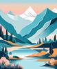 Minimalist Line Art of River Flowing Through Canyon