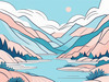 Minimalist Line Art of River Flowing Through Canyon