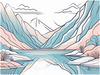 Minimalist Line Art of River Flowing Through Canyon