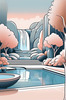 Minimalist Waterfall Cascade Line Art