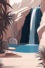 Minimalist Waterfall Cascade Line Art
