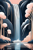 Minimalist Waterfall Cascade Line Art