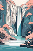 Minimalist Waterfall Cascade Line Art