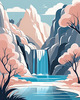 Minimalist Waterfall Cascade Line Art