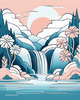 Minimalist Waterfall Cascade Line Art