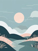 Minimalist Line Art of Windswept Grass and Half-Moon