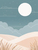 Minimalist Line Art of Windswept Grass and Half-Moon