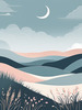 Minimalist Line Art of Windswept Grass and Half-Moon