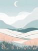 Minimalist Line Art of Windswept Grass and Half-Moon