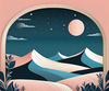Minimalist Line Art of Rolling Hills Beneath a Starry Night Sky