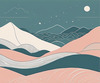 Minimalist Line Art of Rolling Hills Beneath a Starry Night Sky