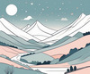 Minimalist Line Art of Rolling Hills Beneath a Starry Night Sky