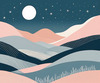 Minimalist Line Art of Rolling Hills Beneath a Starry Night Sky