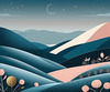 Minimalist Line Art of Rolling Hills Beneath a Starry Night Sky