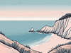 Minimalist Cliffside and Ocean Line Art Print