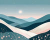 Minimalist Line Art of Rolling Hills Beneath a Starry Night Sky