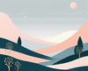 Minimalist Line Art of Rolling Hills Beneath a Starry Night Sky