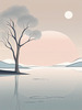 Minimalist Tranquil Lakeside Tree Reflection Printable Art