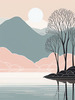 Minimalist Tranquil Lakeside Tree Reflection Printable Art