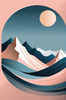 Printable Minimalist Moonlit Mountain Silhouette Line Art