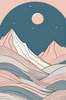 Printable Minimalist Moonlit Mountain Silhouette Line Art
