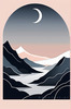 Printable Minimalist Moonlit Mountain Silhouette Line Art