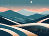 Minimalist Line Art of Rolling Hills Beneath a Starry Night Sky