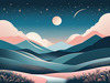 Minimalist Line Art of Rolling Hills Beneath a Starry Night Sky