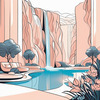 Minimalist Waterfall Cascade Line Art
