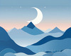 Printable Minimalist Moonlit Mountain Silhouette Line Art