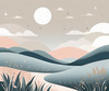 Minimalist Line Art of Windswept Grass and Half-Moon