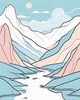 Minimalist Line Art of River Flowing Through Canyon