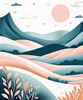 Minimalist Line Art of Rolling Hills Beneath a Starry Night Sky