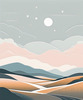Minimalist Line Art of Rolling Hills Beneath a Starry Night Sky