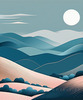 Minimalist Line Art of Rolling Hills Beneath a Starry Night Sky