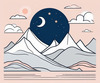 Printable Minimalist Moonlit Mountain Silhouette Line Art
